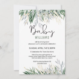 Greenery Leaves Foliage Baby shower Invitation Kaart