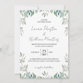 Greenery Leaves Frame QR Code RSVP Wedding Kaart (Voorkant)