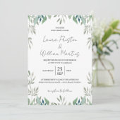 Greenery Leaves Frame QR Code RSVP Wedding Kaart (Staand voorkant)
