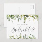 Greenery Leaves gebladerte zul je mijn bruidsmeisj Feestdagenkaart (Voorkant / Achterkant)