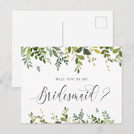 Greenery Leaves gebladerte zul je mijn bruidsmeisj Feestdagenkaart (Voorkant / Achterkant)
