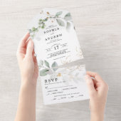 Greenery Leaves & Gold All in One Wedding Invite All In One Uitnodiging (Afscheurbaar)