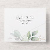 Greenery Leaves & Gold All in One Wedding Invite Uitnodiging (Achterkant)