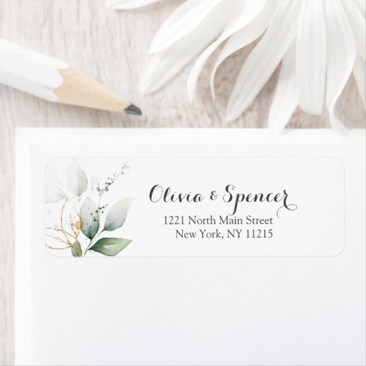 Greenery Leaves Gold Foil Waterverf Address Label (Insitu)