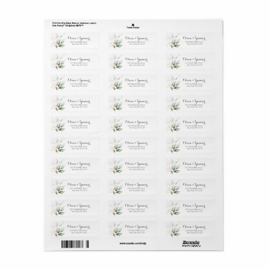 Greenery Leaves Gold Foil Waterverf Address Label (Full Sheet)