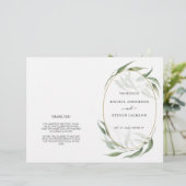 Greenery Leaves Gold Lijst Wedding Folded Program (Staand voorkant)