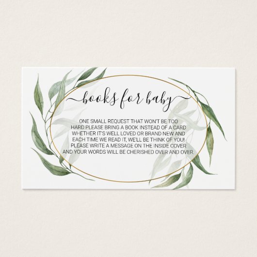 Greenery Leaves Lijst Book Request for Baby shower Visitekaartje (Voorkant)