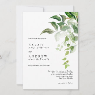 Greenery Leaves Modern Minimal Wedding Kaart