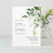 Greenery Leaves Modern Minimal Wedding Kaart (Staand voorkant)