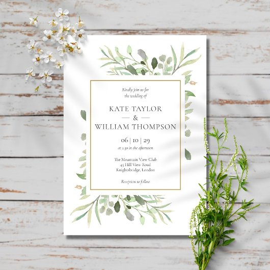 Greenery Leaves Photo Wedding Invitation Kaart