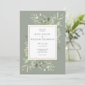 Greenery Leaves Sage Green Gold Wedding Kaart (Staand voorkant)