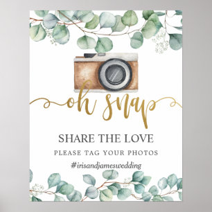 Greenery Leaves Share the Love Label Photo Wedding Poster