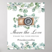 Greenery Leaves Share the Love Label Photo Wedding Poster (Voorkant)