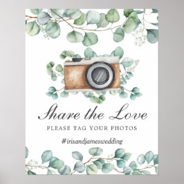 Greenery Leaves Share the Love Label Photo Wedding Poster
