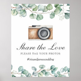Greenery Leaves Share the Love Label Photo Wedding Poster