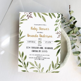 Greenery Leaves Waterverf Baby shower Kaart