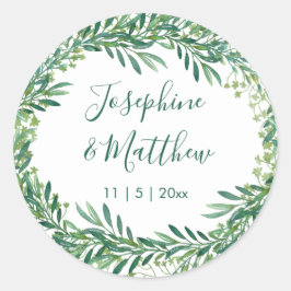 Greenery Leaves Waterverf Wedding Ronde Sticker