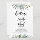 Greenery Leaves Wedding Ceremony Program Kaart (Voorkant / Achterkant)