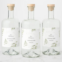 Greenery Leaves Wedding Liquor Bottle Label
