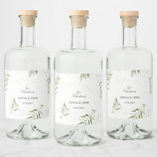 Greenery Leaves Wedding Liquor Bottle Label Likeurfles Etiket