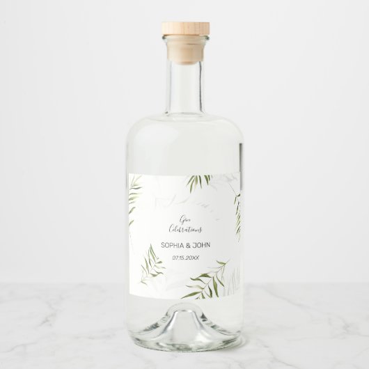 Greenery Leaves Wedding Liquor Bottle Label Likeurfles Etiket (Voorkant)