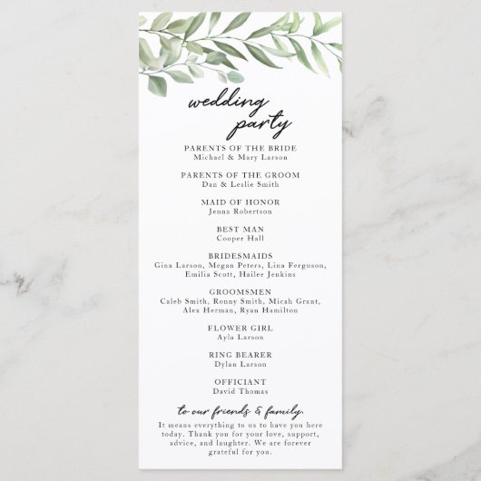 Greenery Leaves Wedding Program Programmakaart (Achterkant)