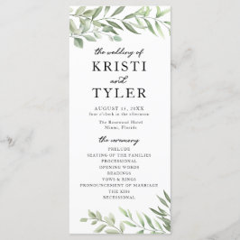 Greenery Leaves Wedding Program Programmakaart