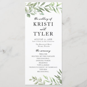 Greenery Leaves Wedding Program Programmakaart