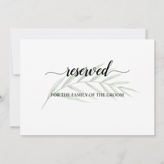 Greenery Leaves Wedding Reserved Seating Sign Kaart (Achterkant)