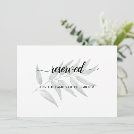 Greenery Leaves Wedding Reserved Seating Sign Kaart (Staand voorkant)
