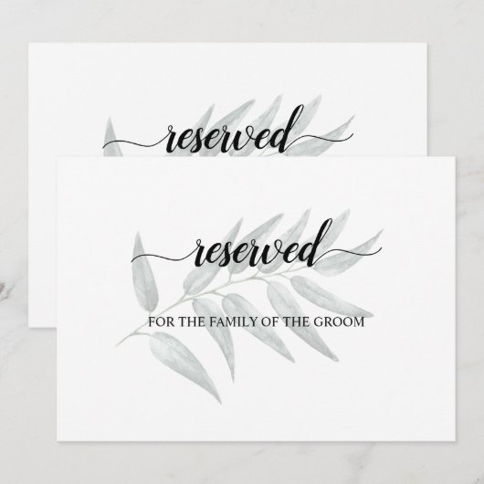 Greenery Leaves Wedding Reserved Seating Sign Kaart (Voorkant / Achterkant)