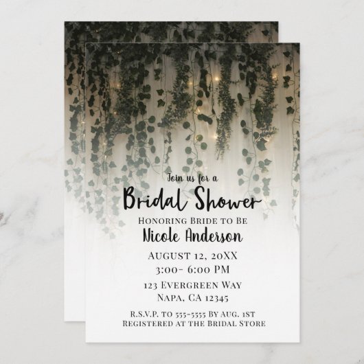 Greenery Leaves White Lights Rustisch Vrijgezellen Kaart (Voorkant / Achterkant)