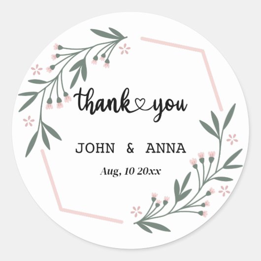 Greenery Leaves Wreath Wedding Favor Dank je Ronde Sticker (Voorkant)