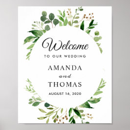 Greenery Leaves Wreath Wedding Welcome Sign Poster