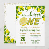 Greenery Lemon Sweet One First Birthday Invitation Kaart (Voorkant / Achterkant)