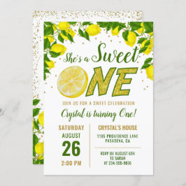 Greenery Lemon Sweet One First Birthday Invitation Kaart