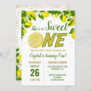 Greenery Lemon Sweet One First Birthday Invitation Kaart