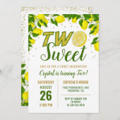 Greenery Lemon Two Sweet First Birthday Invitation Kaart (Voorkant / Achterkant)