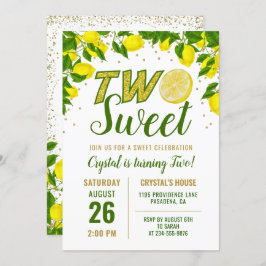 Greenery Lemon Two Sweet First Birthday Invitation Kaart