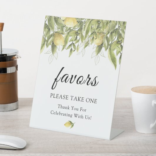 Greenery Lemons Rustic Favor Sign Card Reclamebord Met Voetstuk (Insitu)
