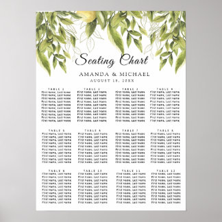 Greenery Lemons Rustic Wedding Seating Charts Poster