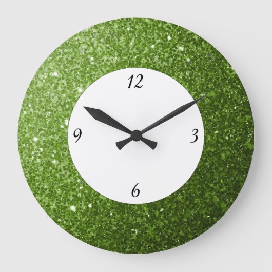 Greenery Light Green glitter sparkles met getallen Grote Klok (Voorkant)