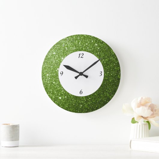 Greenery Light Green glitter sparkles met getallen Grote Klok (Huis)
