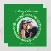 Greenery Light Green Leaf Wreath encloses photo Feestdagenkaart (Voorkant / Achterkant)