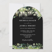 Greenery Lights Arch Zwart-wit Fotobruiloft Kaart (Voorkant)