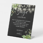 Greenery Lights Black Jenga Wedding Guestbook Reclamebord Met Voetstuk (Voorkant)