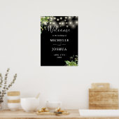 Greenery Lights Black Wedding Welkom Teken Poster (Keuken)