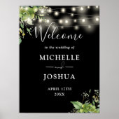 Greenery Lights Black Wedding Welkom Teken Poster (Voorkant)