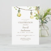 Greenery & Lights Celebration of Life Invitation Kaart (Staand voorkant)