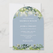 Greenery Lights Monogram Dusty Blue Wedding Kaart (Voorkant)
